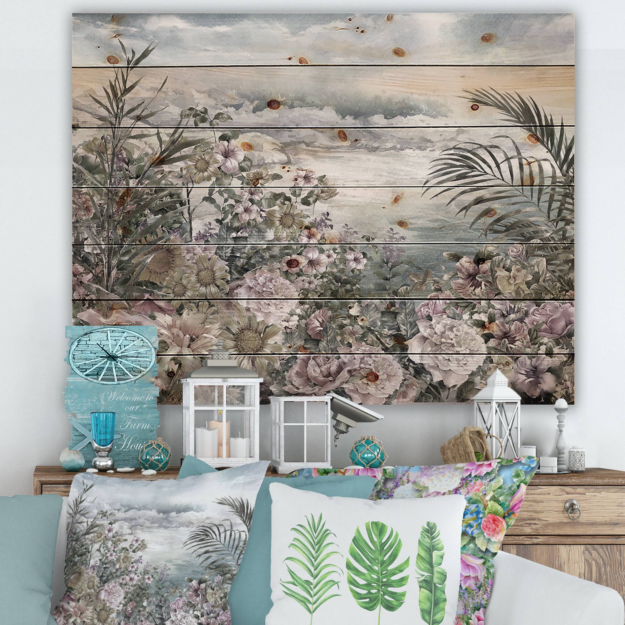 Designart - Retro Flowers By The Sea Side